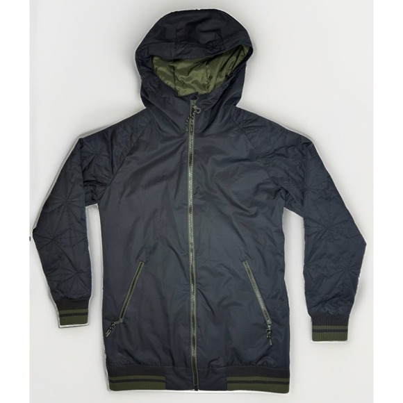 Burton Other - Burton Men's Hooded Jacket Black Olive Green Full Zip Quilted Sleeves Size XS